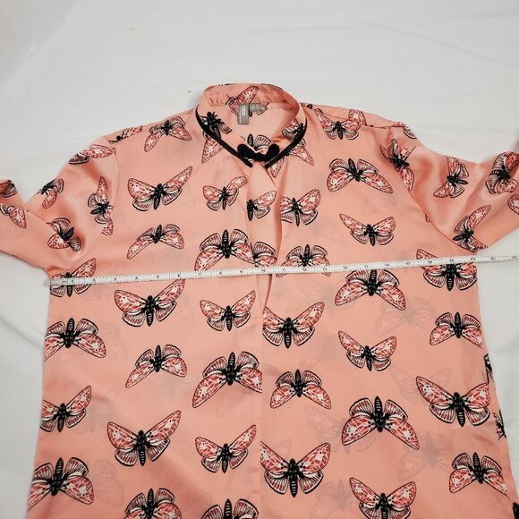 ASOS pink butterfly print‎ satin collared pajama top 6 - Picture 10 of 11